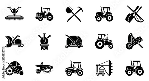 Photos Agricultural with displays collection black icons depicting various agricultural