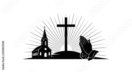 Fotografía Christianity symbol with church with depicts black white illustration church chu