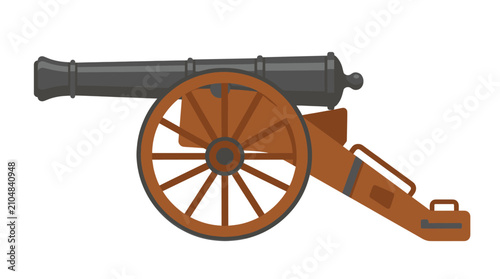 Obraz na płótnie Antique wooden artillery cannon isolated on white.