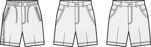 Tableau sur toile Women's casual shorts vector template set featuring drawstring and classic waist