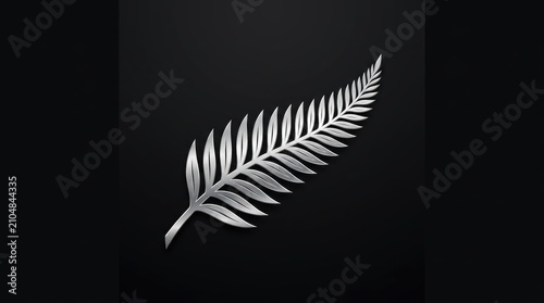 Elegant silver fern leaf symbol rendered with metallic texture against a deep dark black background