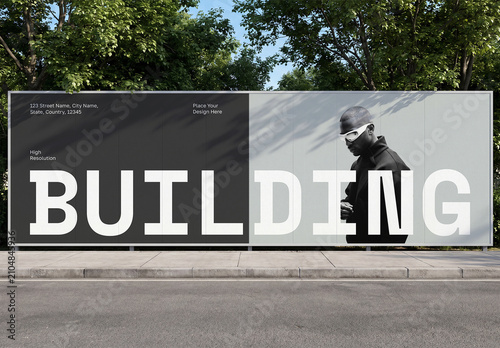 Large Roadside Billboard Hoarding Mockup with Tree Shadow