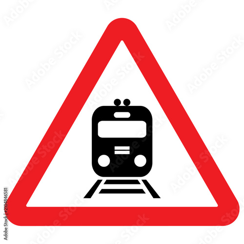 Attention, danger traiwatch out for the train, accident risk, danger, attention traffic sign, vector symboln.eps