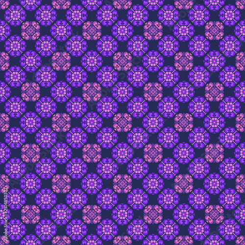 Modern Ikat floral medallion seamless pattern with traditional embroidery geometric motif on dark blue background for luxury textile fabric and wallpaper