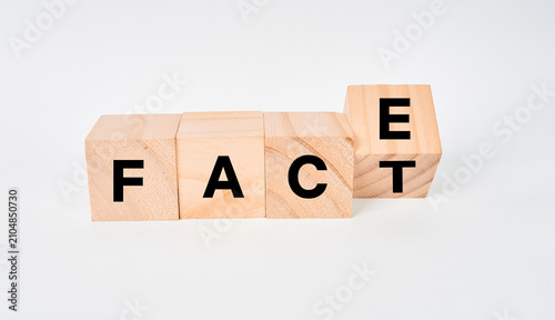 Fotografie Four cubes displaying FACE and FACT with