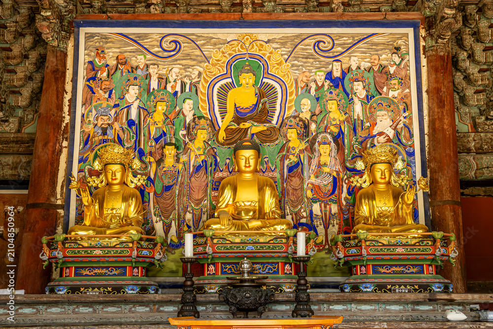 Fototapeta premium Buddha statue in Daeungbojeon Hall of Naesosa Temple