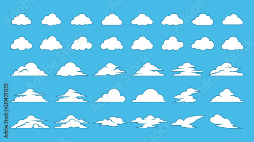 Tableau sur toile Collection of white clouds on a blue sky background.
