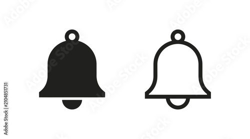 Cuadro en lienzo Notification bell icons in solid and outline stroke styles.