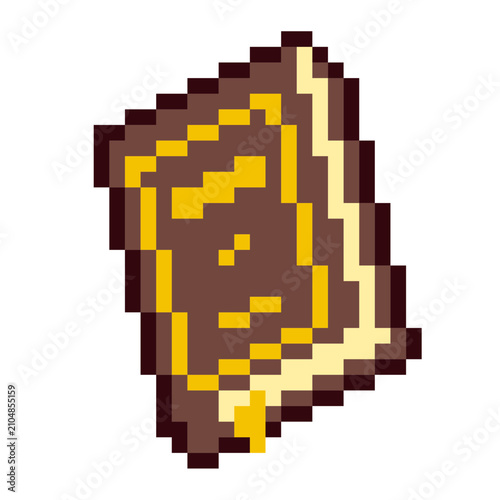 Ancient Style Book with Yellow Edge and Bookmark, Tiny Pixel Art Icon, Isolated
