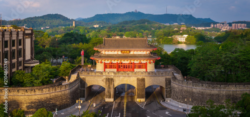 Aerial View of Chaojing Gate in Huizhou City at Morning, Guangdong Province, China