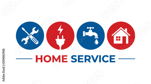 Home Service Icons: Plumbing, Electrical, Tools, House - Professional Repair and Maintenance