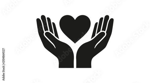 Obraz na płótnie Charity and care icon with cupped hands supporting a black heart symbol