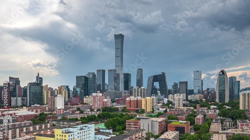 A breathtaking view of the Beijing CBD skyline as a storm looms.