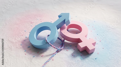 Male and female gender symbols representing equality relationship and gender identity concept