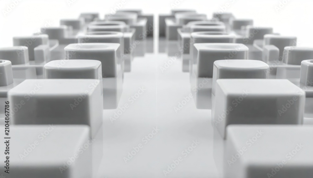 Fototapeta premium Abstract white geometric cubes in perspective arrangement.