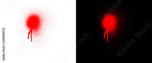 Foto Red spray paint drip on white and black background, vibrant graffiti splatter wi