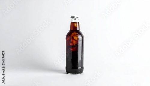 Dark cola or coffee beverage in bottle.