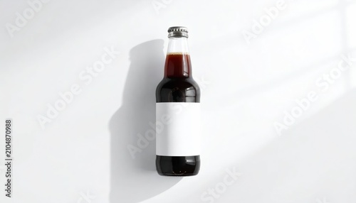 Dark glass bottle with white label on white.