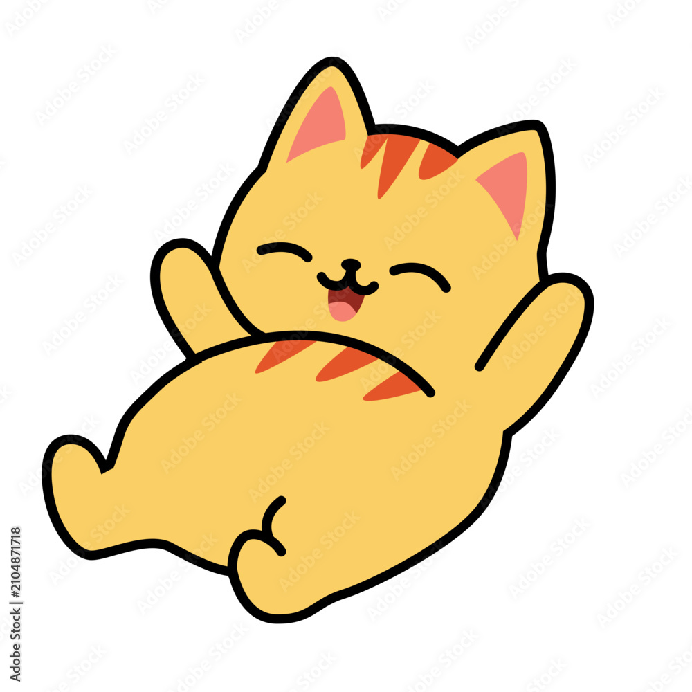 Fototapeta premium Cute yellow kawaii cat hugging vector illustration with adorable expression.