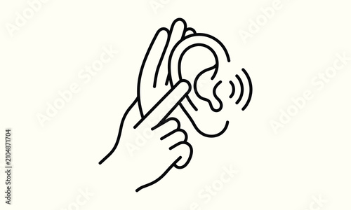 Hand listening to ear vector icon for hearing test and acoustics