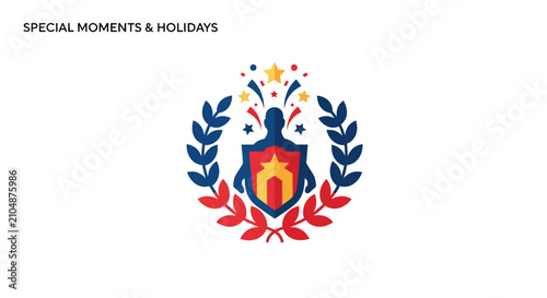 Colorful Holiday Emblem With Laurel Wreath.