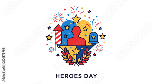 Colorful Heroes Day Celebration Emblem.