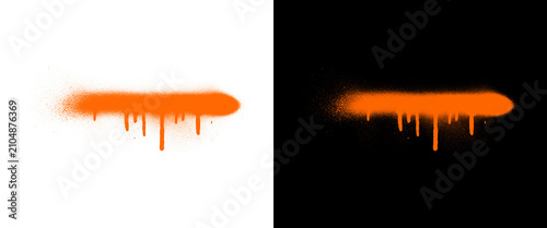 Foto Orange spray paint drip on white and black background, neon graffiti brush strok