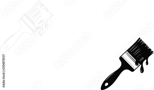 Paint brush with dripping paint, house renovation tool silhouette vector illustration for decorating and maintenance