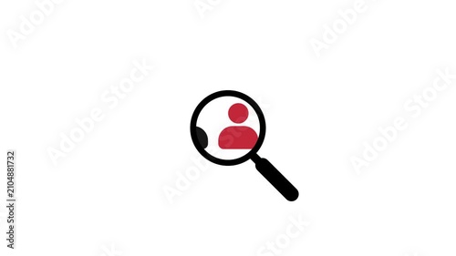 Magnifying Glass Searching for User Profile Icon Animation. Transparent background, 4K resolution