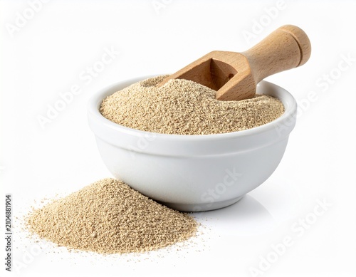 Active Dry Yeast Granules in a Small Bowl with Wooden Spoon