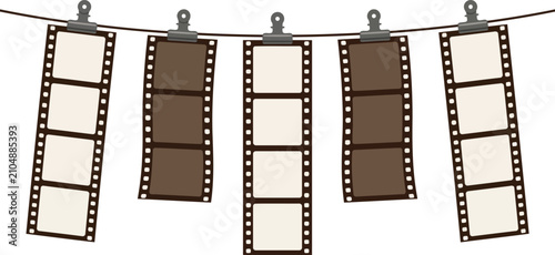 Vintage film strips hanging on transparent background