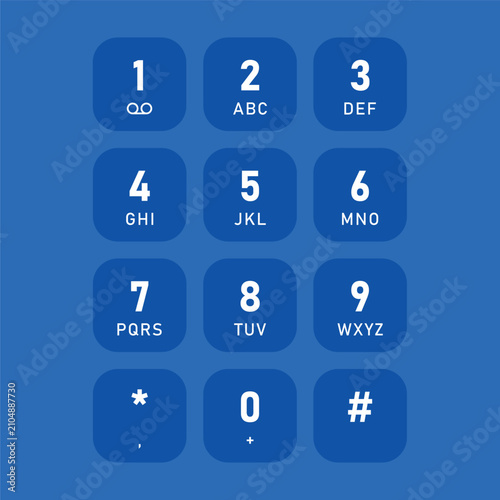 Tableau sur toile Minimalist blue phone dial keypad buttons set with numbers and letters vector