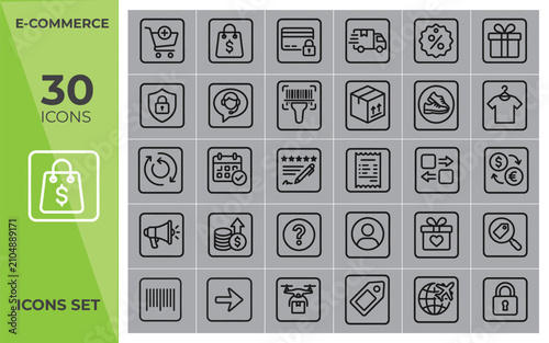 E-commerce icon set, online shopping and retail flat icons for web and mobile app