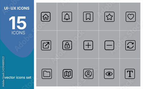 ui-ux icons Set of 15 Outline Icons Related to UI-UX. Line Icon Collection. Editable stroke. Vector illustration