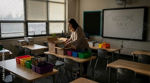 Dedicated educator meticulously prepares a welcoming classroom for an engaging and successful new academic journey