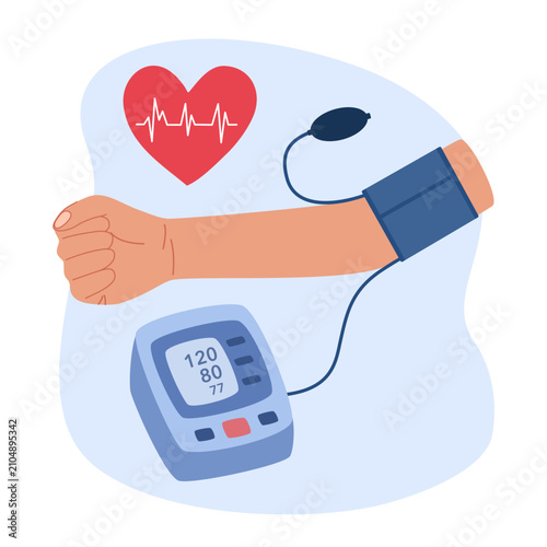 Person Checking Blood Pressure with Digital BP Machine Illustration Showing Health Monitoring