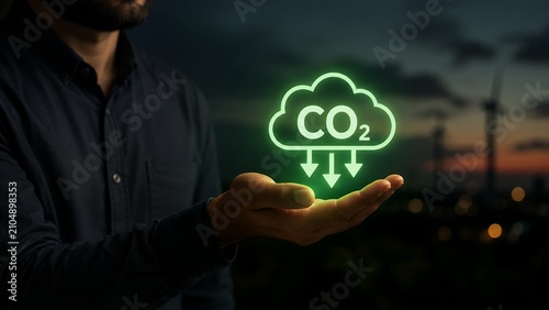 Carbon Emissions Monitoring and CO2 Reduction Concept with Industrial Engineer, Environmental Sustainability, Carbon Footprint Management and Green Industry