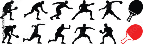 Bilde på lerret Table tennis player silhouette vector set featuring ping pong athletes in action