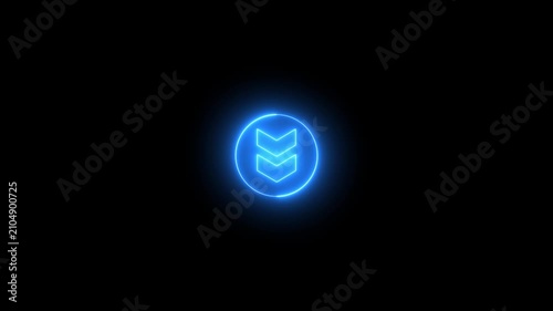 Glowing neon arrow down directional icon animation.