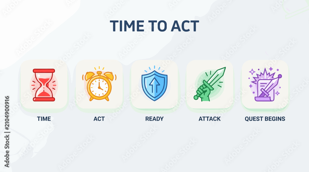 Fototapeta premium Time to Act Business Concept Motivational Icons Set