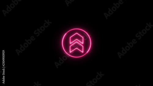Glowing neon line circle with up arrow icon on the black background.