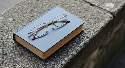 Book and glasses on a concrete wall