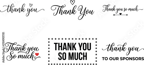 Collection of Elegant Thank You Typography Designs With Various Decorative Graphic Elements