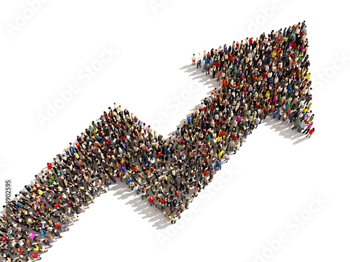 Diverse Crowd Forming Upward Arrow Symbolizing Teamwork, Business Growth, Leadership, Collective Success, Progress, and Organizational Achievement Together.