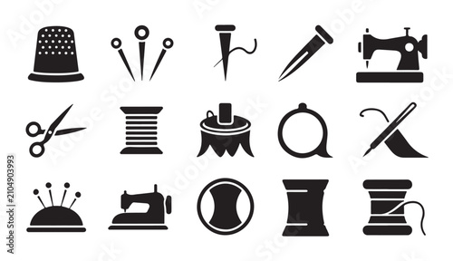 Canvastavla Minimalist sewing and dressmaking icons set for website and application interface designs