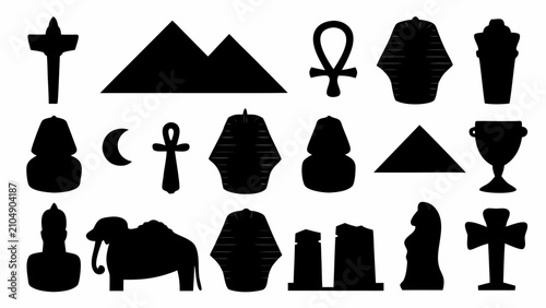 Bild auf Leinwand Assorted black silhouettes of ancient egyptian symbols artifacts and monuments o
