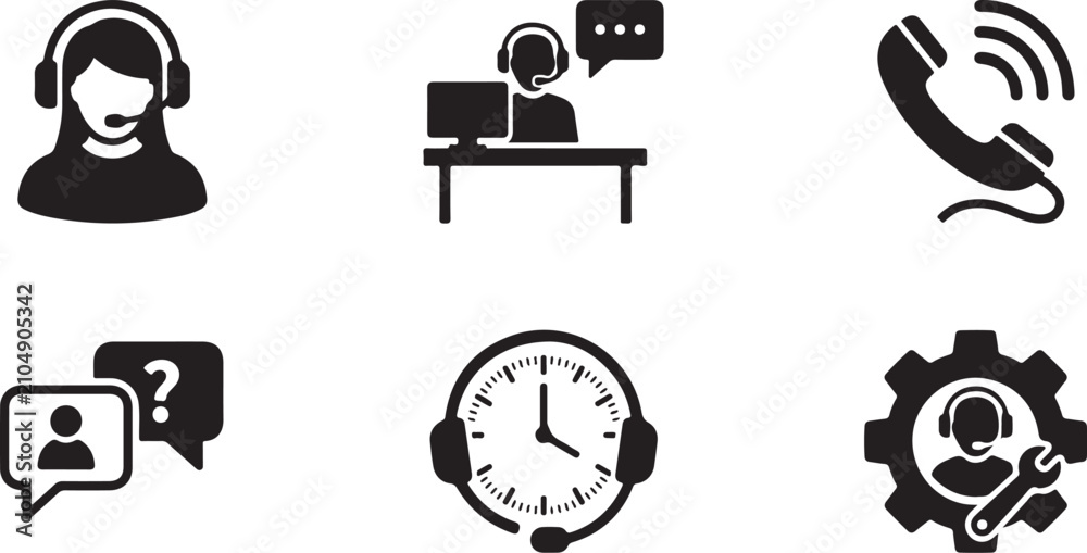 Fototapeta premium Six black customer service icons set Vector