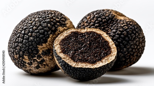 Whole And Sliced Black Truffles On White Background.