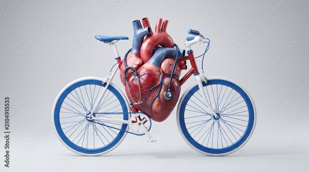 Fototapeta premium Anatomical human heart as a bicycle isolated on white background