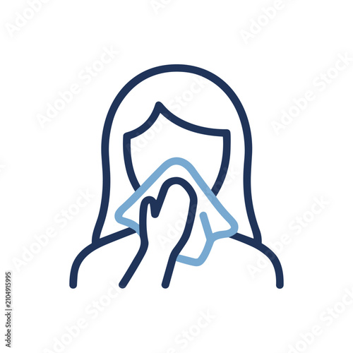 Sneezing Person Icon Containing tissue, sneeze, respiratory hygiene, and outline illustration. Outline illustration